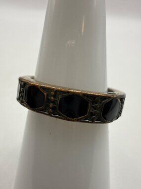 Vintage Victorian Black Enamel Geometric Band Ring Retro Goth Coquette Patina
